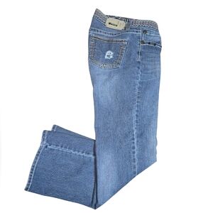 Adiktd Med Wash Distressed Stretch Embroidered Waist Bootcut Jeans Sz 10/31*X32*